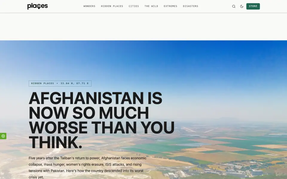 The Places homepage at places.site